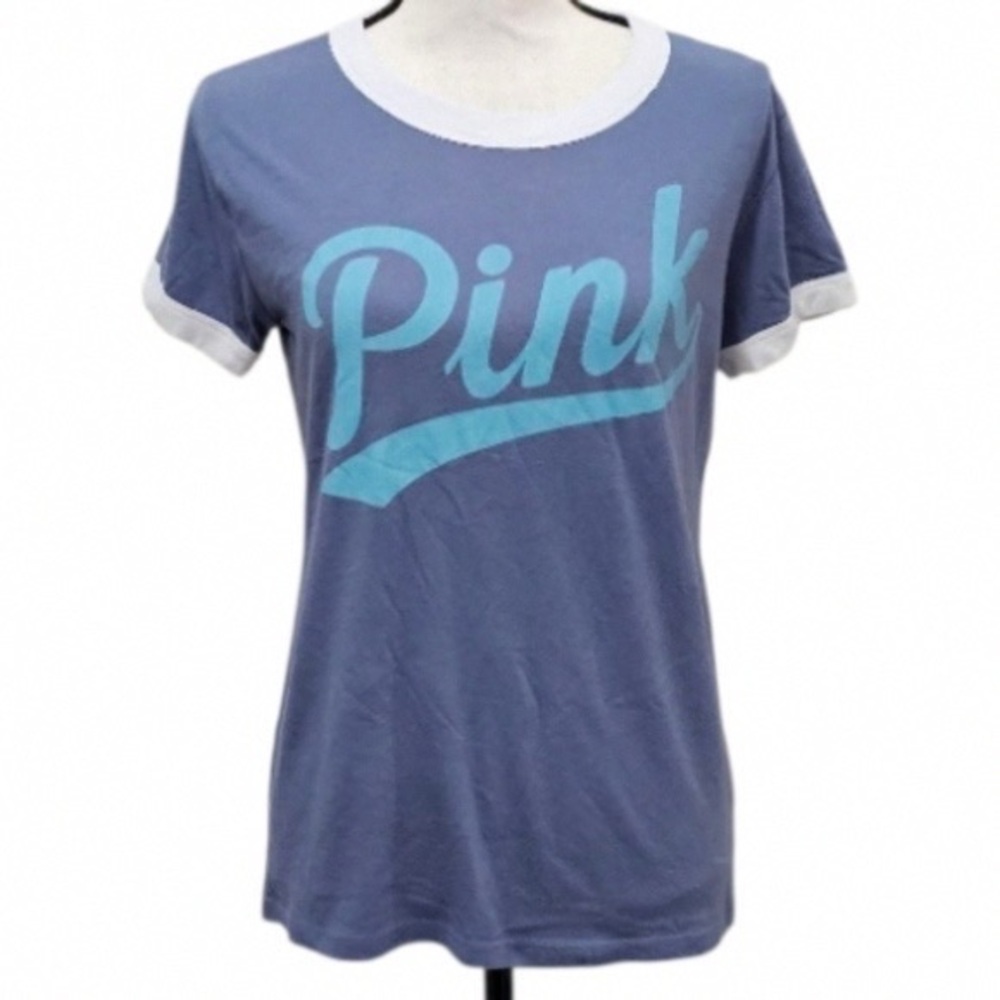 PINK Victoria's Secret Blue and White Logo Tee